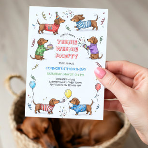 Liten Liten Pawty Dachshund Wiener Dog Födelsedag Inbjudningar