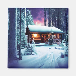 Liten, liten, rustisk logg i Skogen Magnet