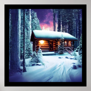 Liten, liten, rustisk logg i Skogen Poster