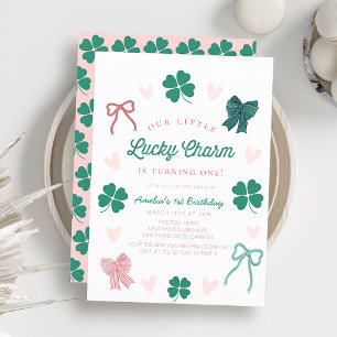 Liten Lucky Charm Bow Shamrock Flicka 1-årsdag Inbjudningar