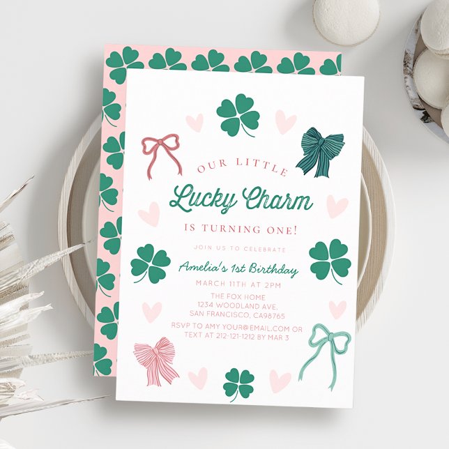 Liten Lucky Charm Bow Shamrock Flicka 1-årsdag Inbjudningar (Skapare uppladdad)