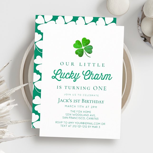 Liten Lucky Charm Shamrock Modern 1-årsfest Inbjudningar (Skapare uppladdad)
