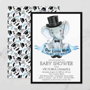 Liten man baby shower inbjudan Dapper Elephant