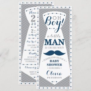 Liten man baby shower inbjudan, slips, marinblå, g inbjudningar