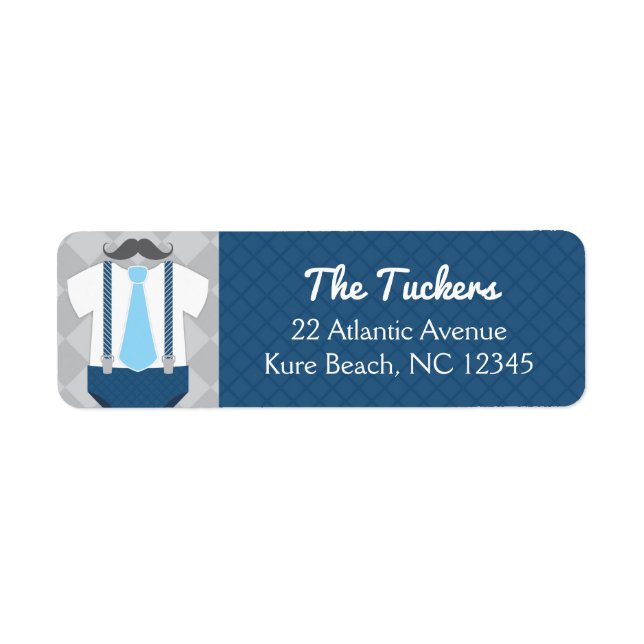 Liten man Blåblå Grått Babyskor Adress Returadress Etikett (Framsidan)