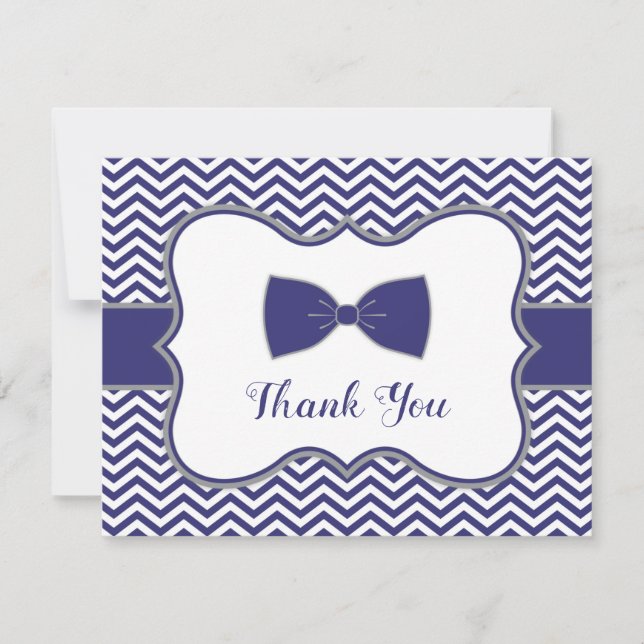 Liten man Bow Tie Navy Grått Baby Shower Tack (Framsida)