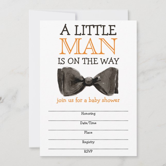 Liten man bow tie pojke baby shower (Framsida)