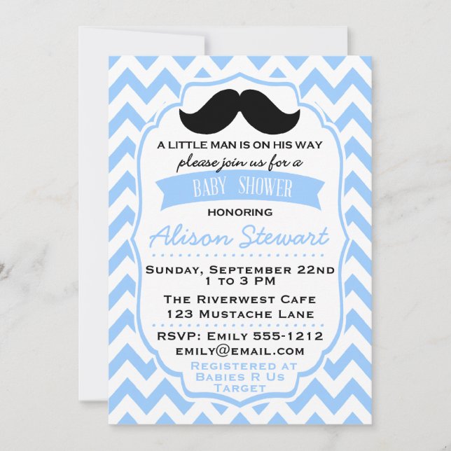 Liten man med mustasch-chevron Baby Shower-inbjuda Inbjudningar (Framsida)