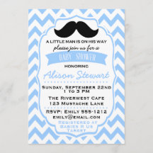 Liten man med mustasch-chevron Baby Shower-inbjuda