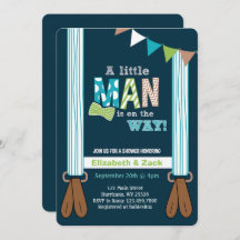 Liten man Suspenders Baby Shower-inbjudan