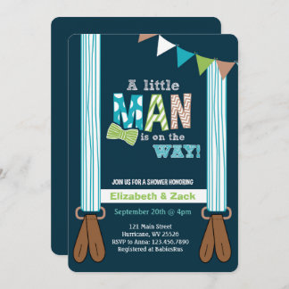 Liten man Suspenders Baby Shower-inbjudan Inbjudningar