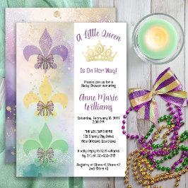 Liten Mardi Gras Drottning Fleur de Lis Bebis Show Inbjudningar