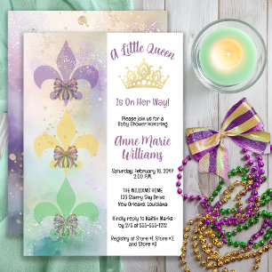 Liten Mardi Gras Drottning Fleur de Lis Bebis Show Inbjudningar