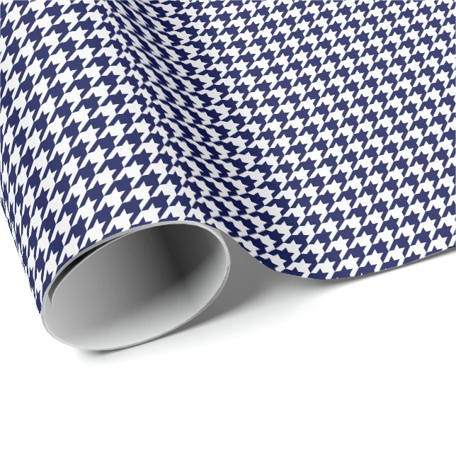Liten marinblått och vit Houndstooth Presentpapper (Rullad Hörn)