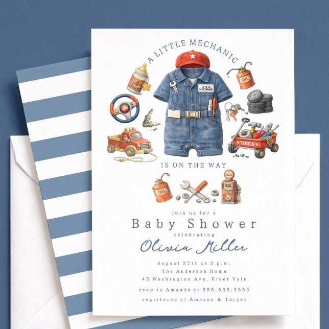 Liten Mekniker Baby Shower Inbjudan Pojke (Skapare uppladdad)