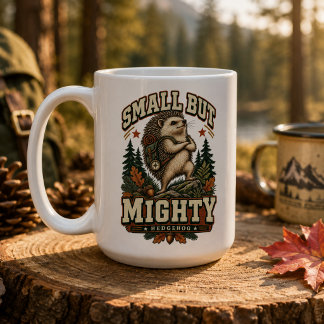 Liten Men Kraftfull Retro Äventyr Igelkott Camping Kaffemugg