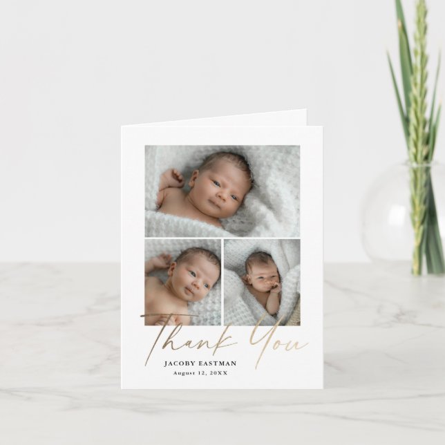 Liten Minimal Script 3 Foto Baby Tack Kort (Framsida)