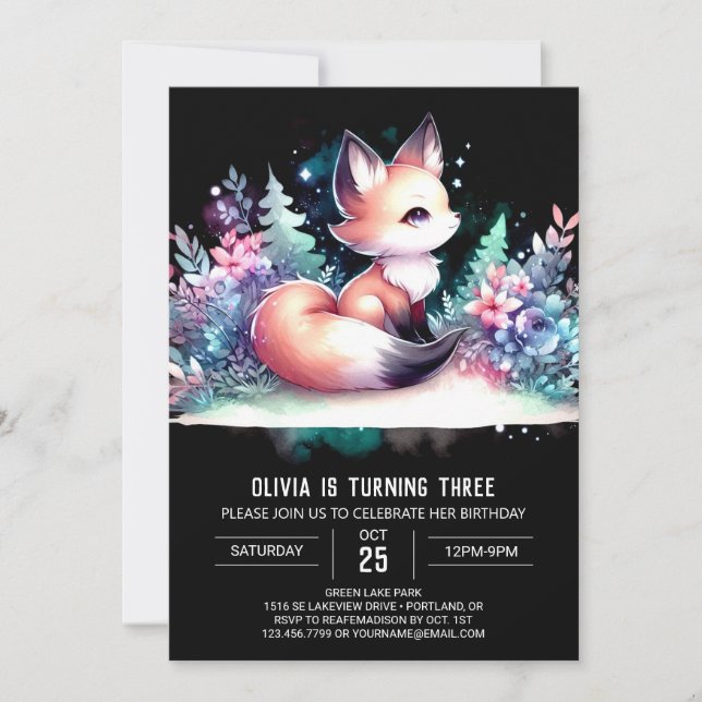 Liten, minimalistisk Fox Birthday digital Inbjudningar (Framsida)