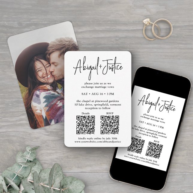 Liten Minimalistisk Skript Allt-i-Allt QR Foto Brö Inbjudningar (Skapare uppladdad)