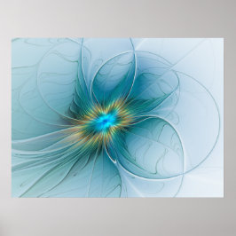 Liten modern blå guld fraktal konst blomma poster