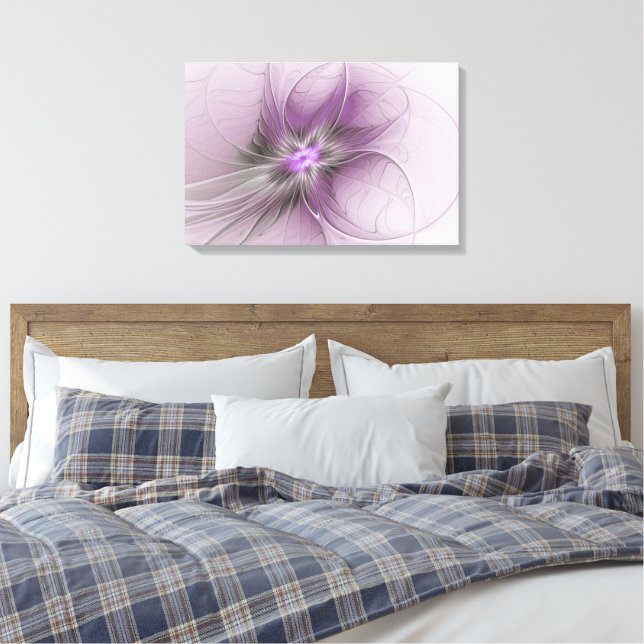 Liten modern mauvegrå fraktal konst blomma canvastryck (Insitu (sovrum))