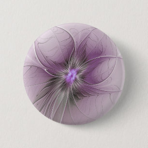 Liten modern mauvegrå fraktal konst blomma knapp