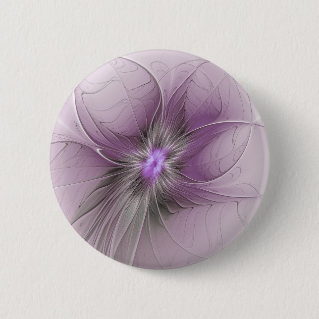 Liten modern mauvegrå fraktal konst blomma knapp (Framsida)