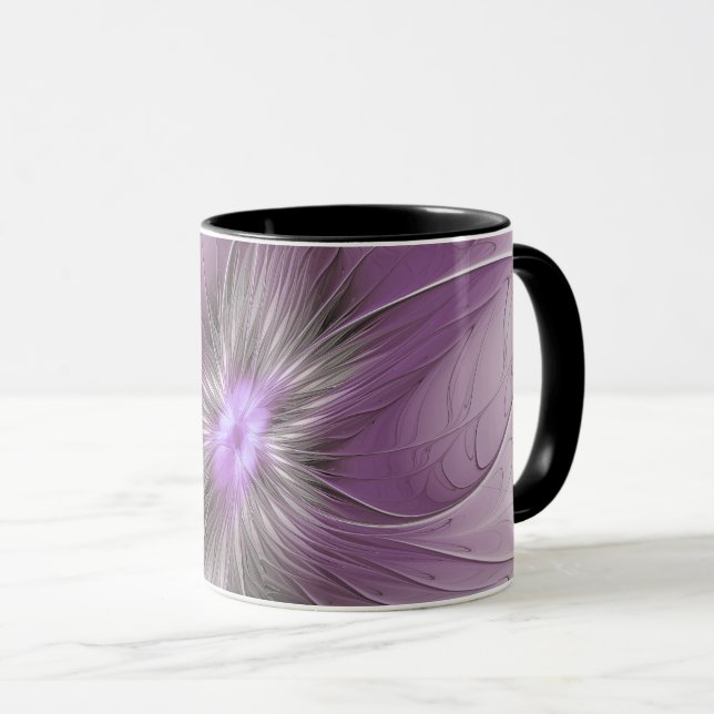 Liten modern mauvegrå fraktal konst blomma mugg (Framsida höger)