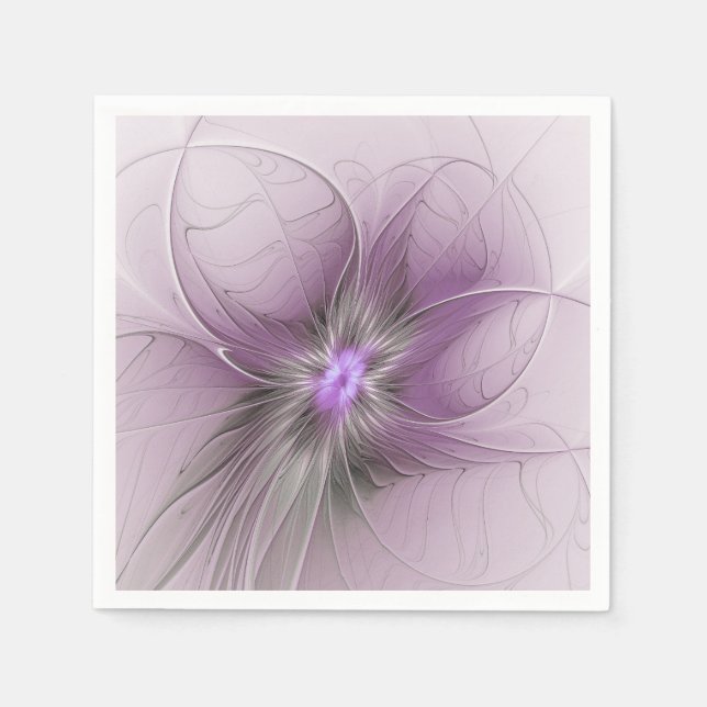 Liten modern mauvegrå fraktal konst blomma pappersservett (Framsidan)