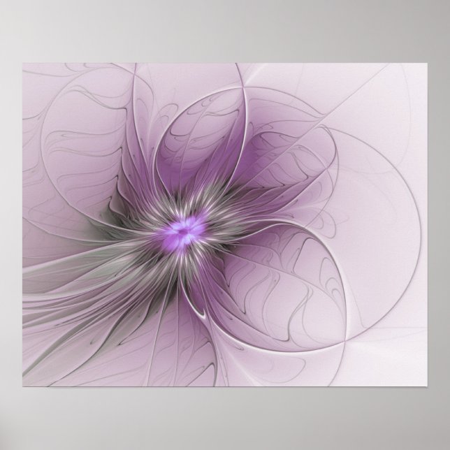 Liten modern mauvegrå fraktal konst blomma poster (Framsidan)