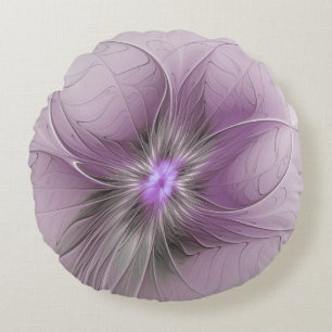 Liten modern mauvegrå fraktal konst blomma rund kudde