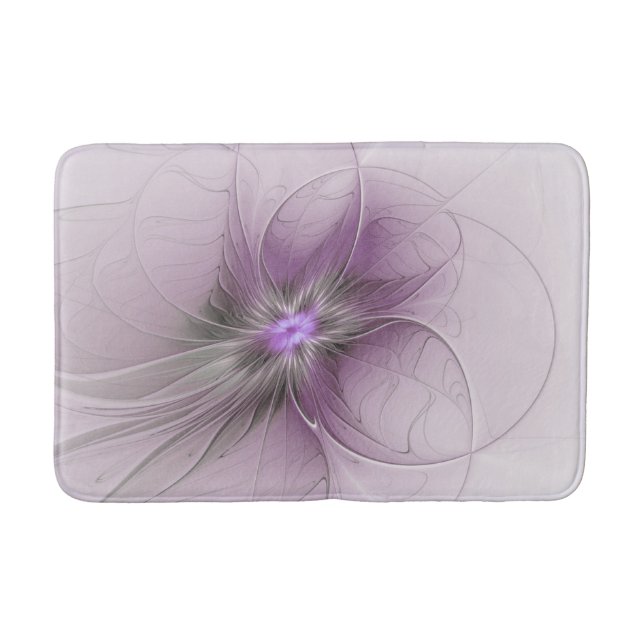Liten modern mauvegrå fraktalkonst blomma badrumsmatta (Framsidan)