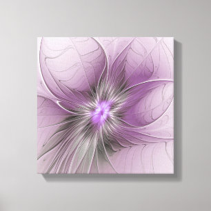 Liten modern mauvegrå fraktalkonst blomma canvastryck