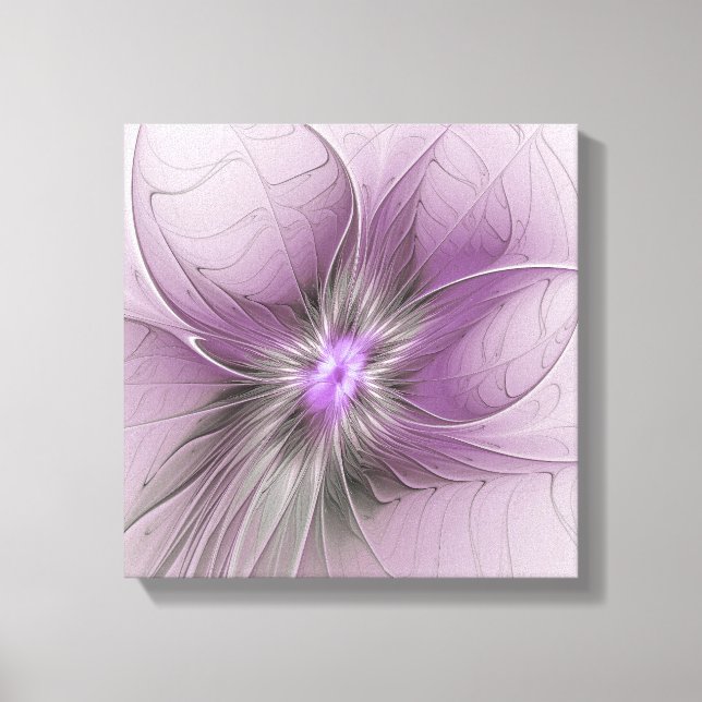 Liten modern mauvegrå fraktalkonst blomma canvastryck (Framsida)
