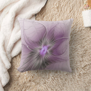 Liten modern mauvegrå fraktalkonst blomma kudde
