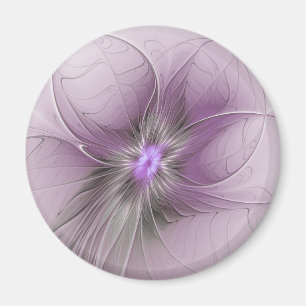 Liten modern mauvegrå fraktalkonst blomma magnet