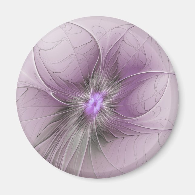 Liten modern mauvegrå fraktalkonst blomma magnet (Framsidan)