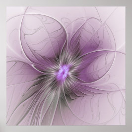 Liten modern mauvegrå fraktalkonst blomma poster