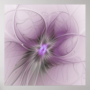 Liten modern mauvegrå fraktalkonst blomma poster