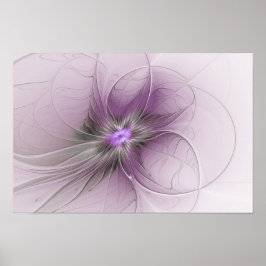 Liten modern mauvegrå fraktalkonst blomma poster
