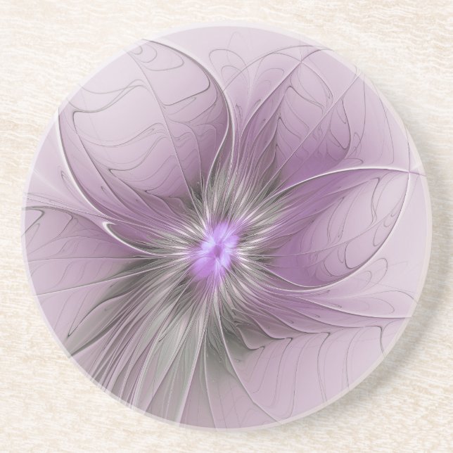 Liten modern mauvegrå fraktalkonst blomma underlägg (Framsidan)
