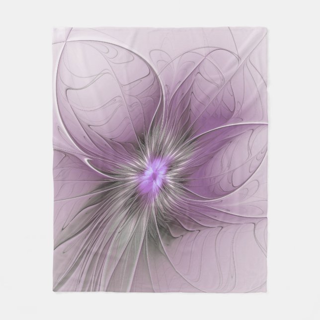 Liten modern mauvegrå fraktalkonstblomma fleecefilt (Framsidan)