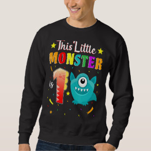 Liten monster 1:a födelsedag Party Monster 1 år O Lång Ärmad Tröja