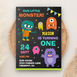 Liten monster 1:a födelsedagsfest inbjudan