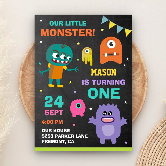Liten monster 1:a födelsedagsfest inbjudan (Skapare uppladdad)