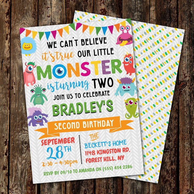 Liten monster 2:a födelsedag inbjudningar (Skapare uppladdad)