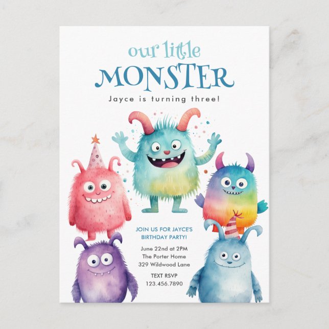 Liten monster barnkalas inbjudan (Framsida)