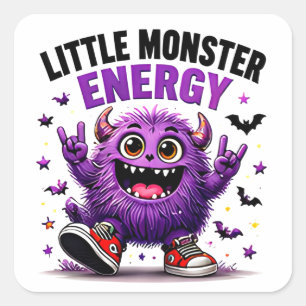 Liten Monster Energi Rolig Lila Halloween Fyrkantigt Klistermärke