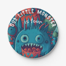 Liten monster födelsedagsfest blå röd