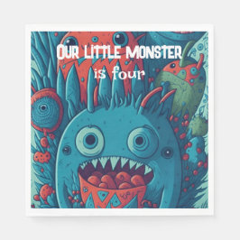 Liten monster födelsedagsfest blå röd pappersservett